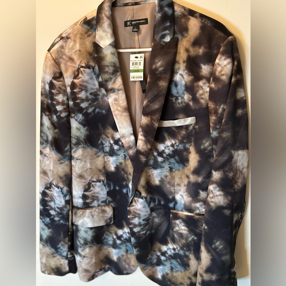 International Concepts slim fit size L tie dye satin feel blazer  NWT blue/grey